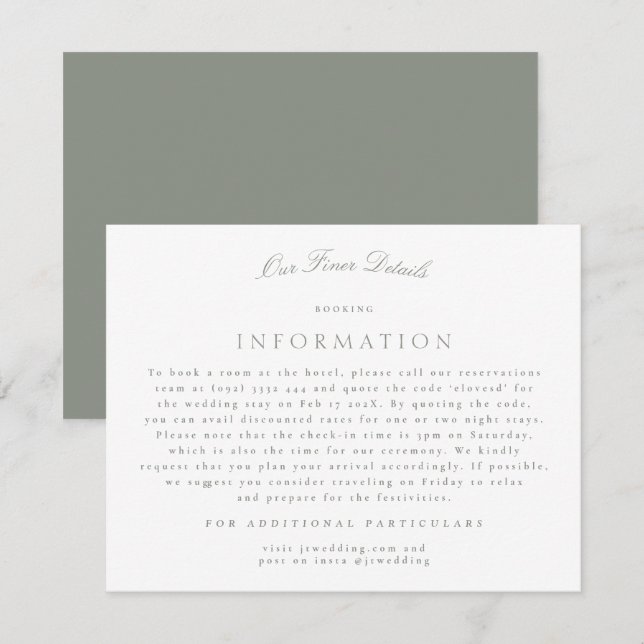 Carte D'accompagnement Calligraphie verte grise officielle Détails du Mar (Devant / Derrière)
