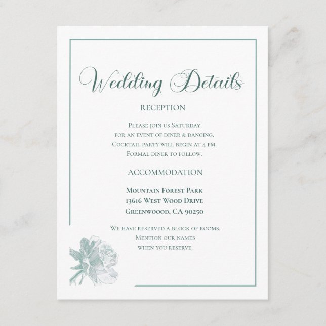 Carte D'accompagnement Calligraphy Script Sage Green Floral Wedding (Devant)