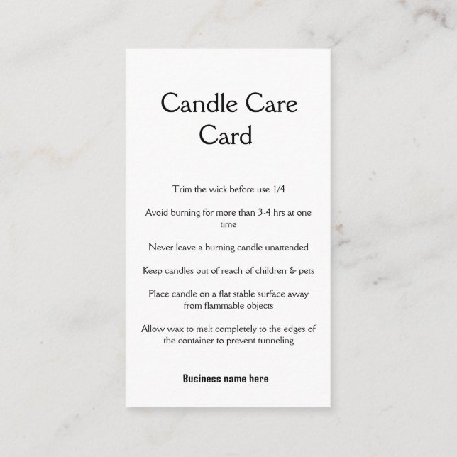 Carte D'accompagnement Candle instructions cire fondre ajouter q r code b (Dos)