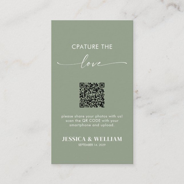 Carte D'accompagnement Capture de l'amour en calligraphie vert sauge Code (Devant)