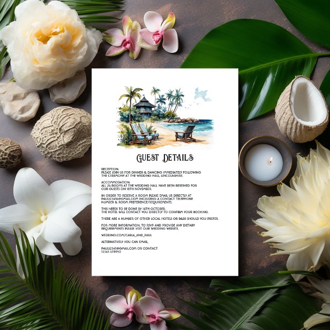Carte D'accompagnement Caraïbes Destination Wedding Détails de l'invité (Caribbean Wedding)