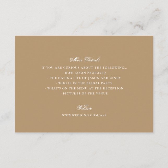 Carte D'accompagnement Caramel d'or Calligraphie formelle Mariage élégant (Devant)