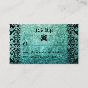 Carte D'accompagnement Carré Ornate Green Damask Mariage gothique RSVP