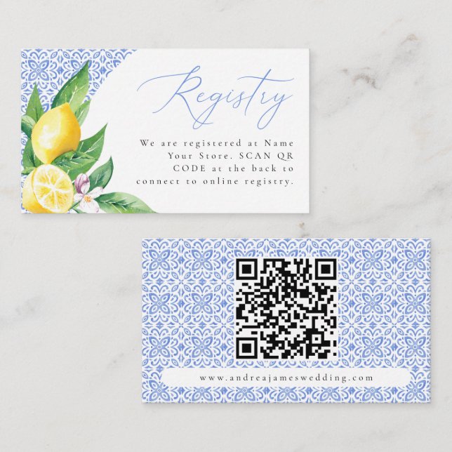 Carte D'accompagnement Carreau bleu italien Positano Citron Code QR Regis (Devant / Derrière)