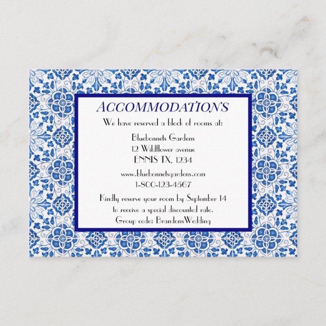 Carte D'accompagnement Carrelage portugais Mariage bleu Logement (Devant)