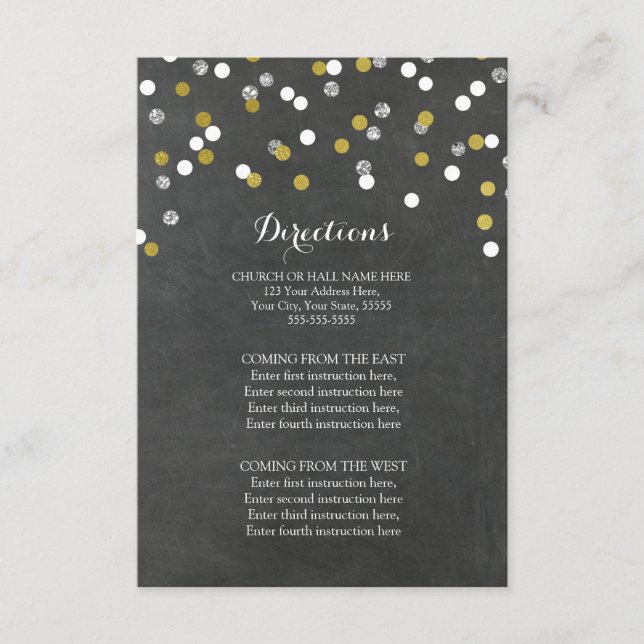 Carte D'accompagnement Carton de Direction de Mariage en Confettis Dorés  (Devant)