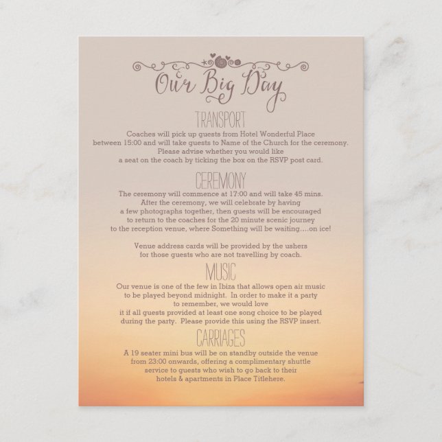 Carte D'accompagnement Carton de mariage à la plage "notre grand jour" (Devant)