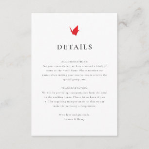 Carte D'accompagnement Carton de mariage Grues en origami