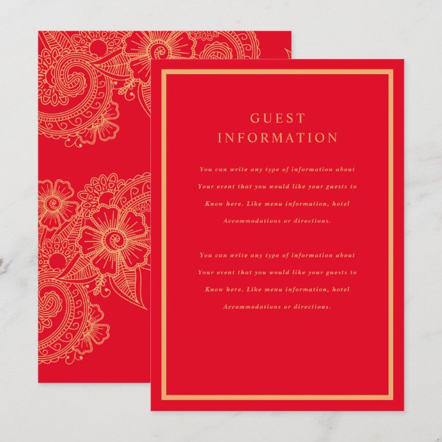 Carte D'accompagnement Carton de mariage Mehndi (Devant / Derrière)