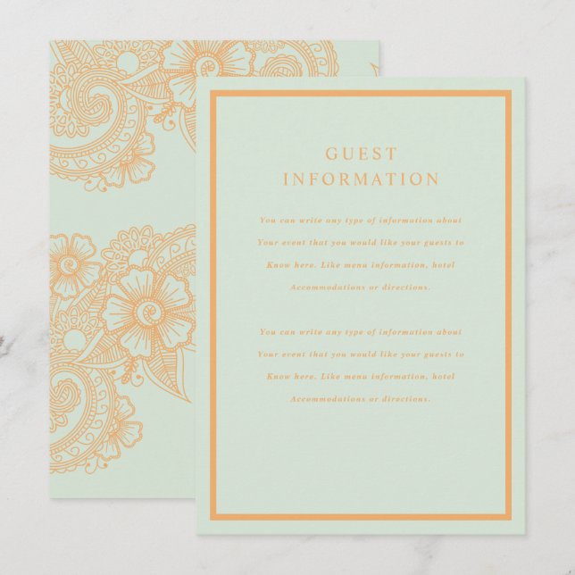 Carte D'accompagnement Carton de mariage Mehndi (Devant / Derrière)