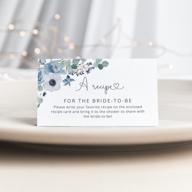 Carte D'accompagnement Carton de recette floral bleu poussiéreux (Créateur téléchargé)