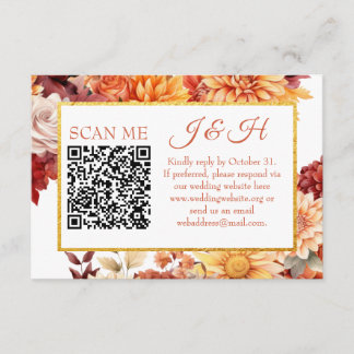 Carte D'accompagnement Carton de réponse QR Code Floral Automnal pour mar