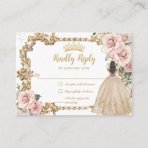 Carte D'accompagnement Carton de réponse Quinceanera Floral Champagne Ros