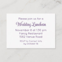 Carton d'invitation de mariage à l'écriture violet