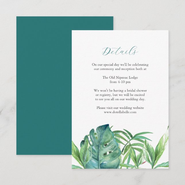Carte D'accompagnement Carton d'invitation de mariage aux feuilles de pal (Devant / Derrière)