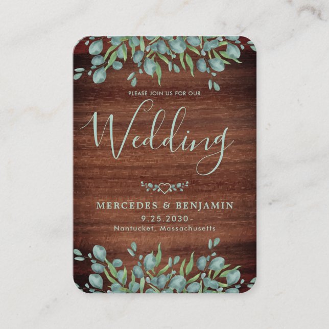 Carte D'accompagnement Carton d'invitation de mariage en bois rustique au (Devant)