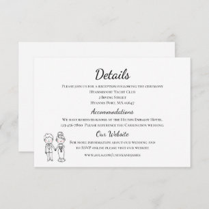 Carte D'accompagnement Cartoon Bride Groom noir blanc Mariage Détails