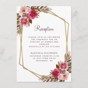 Carte D'accompagnement Cassis Purple Floral Gold Frame Réception de maria