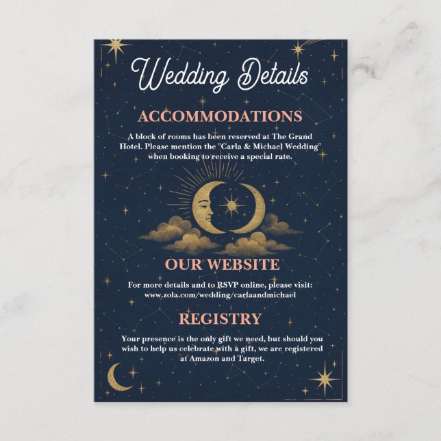 Carte D'accompagnement Celestial Moon and Stars Wedding Details Enclosure (Devant)