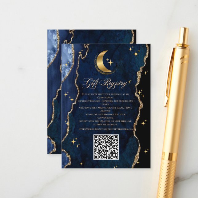 Carte D'accompagnement Celestial Quinceanera QR Gift Enclosure Card (Devant/Arrière en situation)