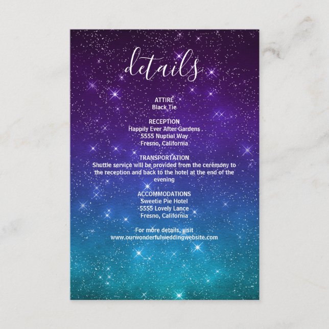 Carte D'accompagnement Celestiy Galaxy Night Sky Stars Détails du Mariage (Devant)