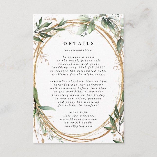 Carte D'accompagnement Cercle d'or blanc Frame Boho Botanical Eucalyptus (Devant)