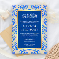 Cérémonie Faux Gold Foil Blue Damask Islamic Mehnd