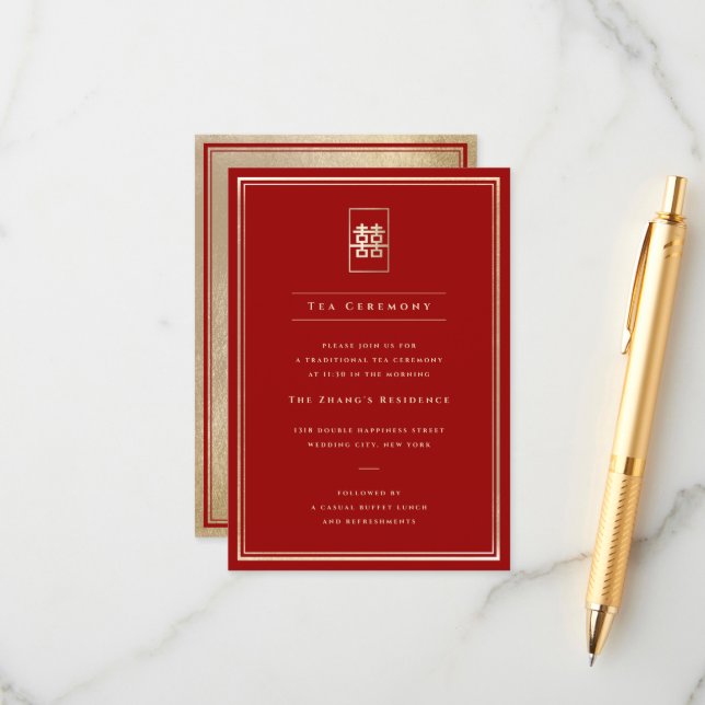 Carte D'accompagnement Cérémonie simple Rectangle Double Joyeux Thé (Devant/Arrière en situation)