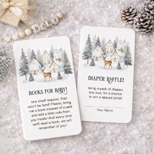 Carte D'accompagnement Cerf d'hiver dans un village Baby Shower Tirage au