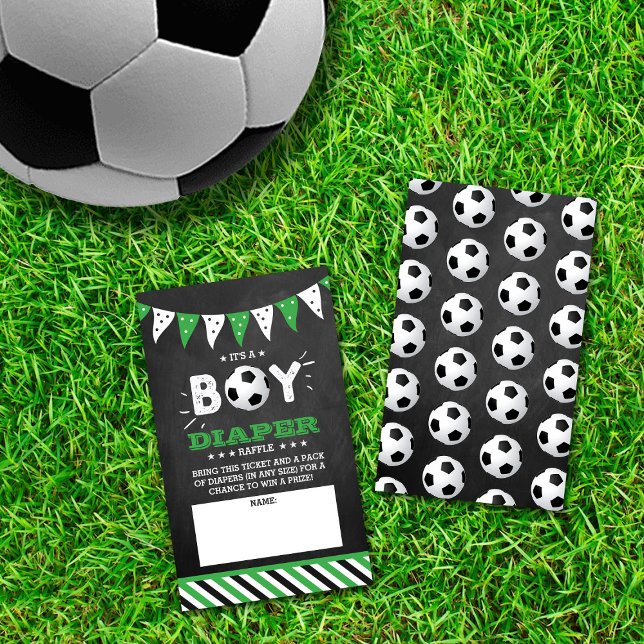 Carte D'accompagnement C'est un garçon ! Baby shower de soccer coed Raffl (Créateur téléchargé)