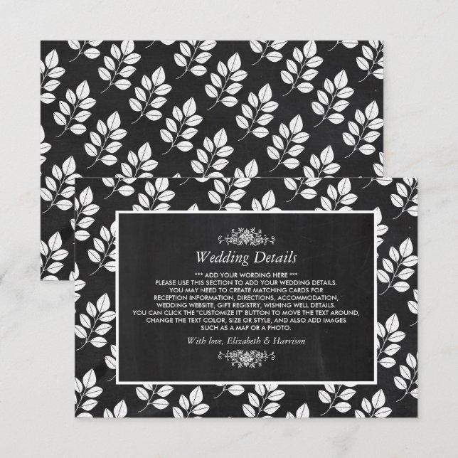 Carte D'accompagnement Chalkboard Floral Leaf Mariage Détail (Devant / Derrière)