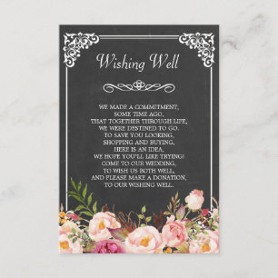 Carte D'accompagnement Chalkboard Floral Mariage Wishing Well Card