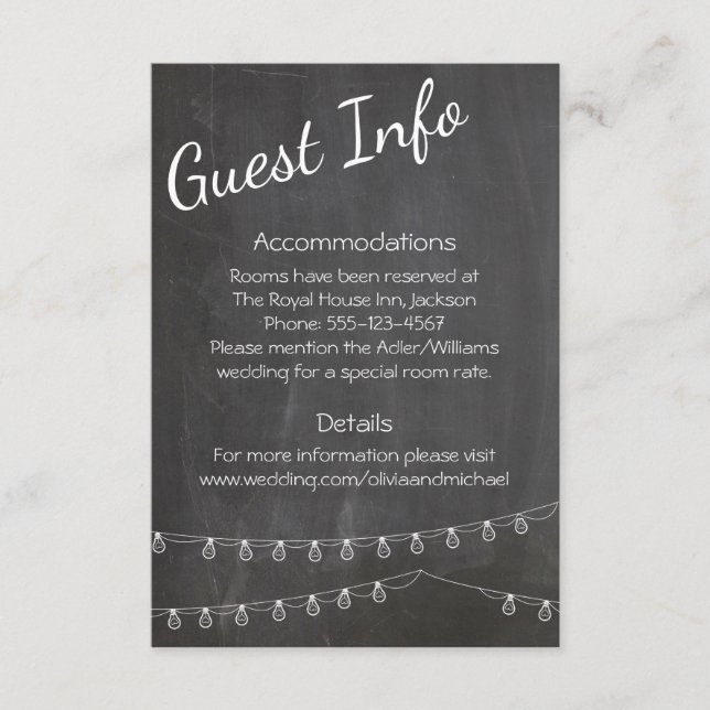 Carte D'accompagnement Chalkboard Information de l'invité avec lumières (Devant)