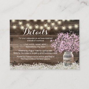 Carte D'accompagnement Chambres d'hôtel Rustic Pink Bébé's Breath