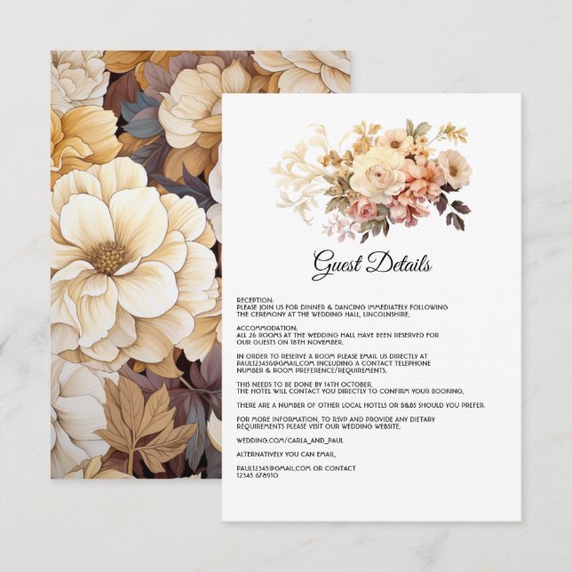 Carte D'accompagnement Champagne Coloured Floral Mariage Détails de l'inv (Devant / Derrière)