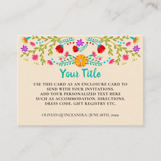 Carte D'accompagnement Champagne Florale mexicaine sur mesure (Devant)