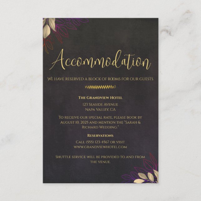 Carte D'accompagnement Charcoal Black Velvet Mariage Weekend Détails (Devant)