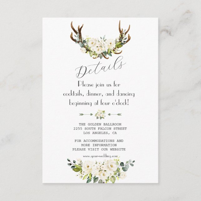 Carte D'accompagnement Charm Ivory Cream Flowers Antlers Détails du Maria (Devant)