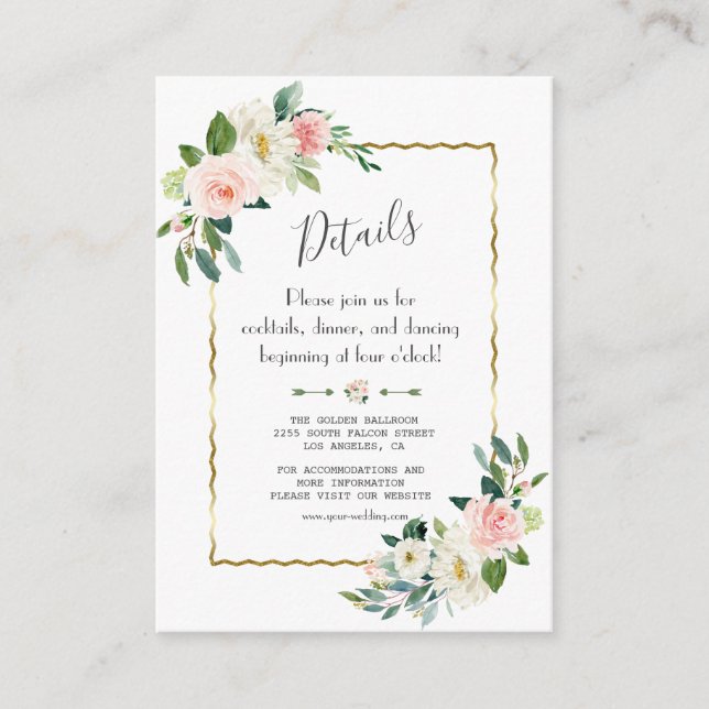 Carte D'accompagnement Charme Aquarelle Blush Floral Gold Détails du Mari (Devant)