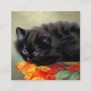 Carte D'accompagnement Chaton noir vintage avec couverture à fleurs rouge