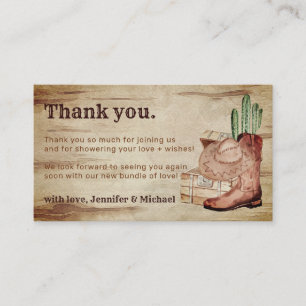 Carte D'accompagnement Chaussures Casquette en bois Cactus Merci bébé Cow