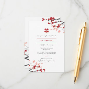 Carte D'accompagnement Cherry Blossoms & Double Bonheur Mariage chinois