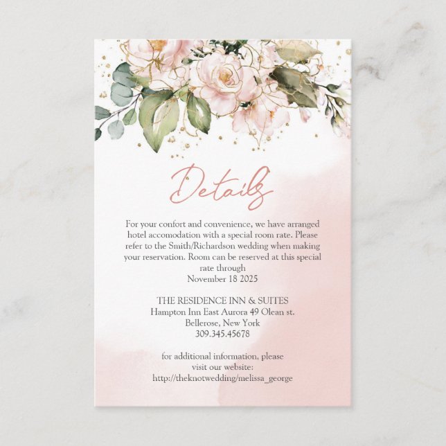 Carte D'accompagnement Chic aquarelle fleurs blush eucalyptus Détails (Devant)