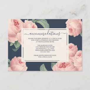 Carte D'accompagnement Chic bleu foncé rose rose rose Vintage Mariage