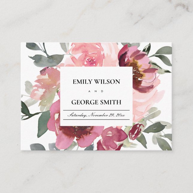 CARTE D'ACCOMPAGNEMENT CHIC BLUSH BURGUNDY FLORAL MARIAGE WISHING BIEN (Devant)