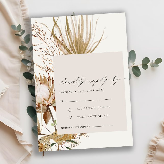 Carte D'accompagnement Chic Boho Protea Sec Palm Mariage Floral RSVP (Créateur téléchargé)
