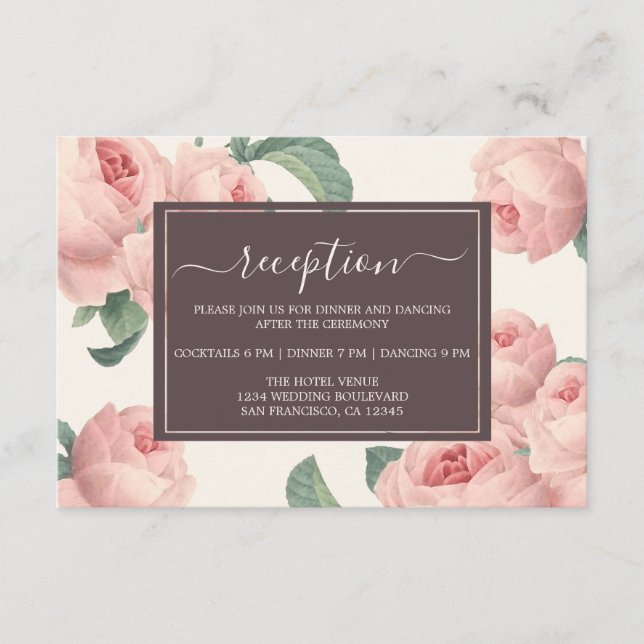 Carte D'accompagnement Chic Bourgogne blanc cassé rose rose Mariage flora (Devant)