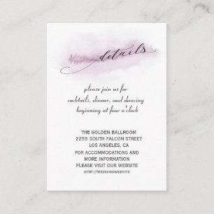 Carte D'accompagnement Chic Calligraphie rose Aquarelle Détails du Mariag