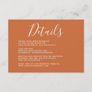 Carte D'accompagnement Chic Calligraphy Burnt Orange Détails du Mariage