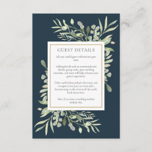 Carte D'accompagnement Chic Deep Sea Blue Greenery Mariage Détails du cli